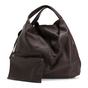 DIMONI Made In Spain Leather Extra Large Slouchy Tote Brown